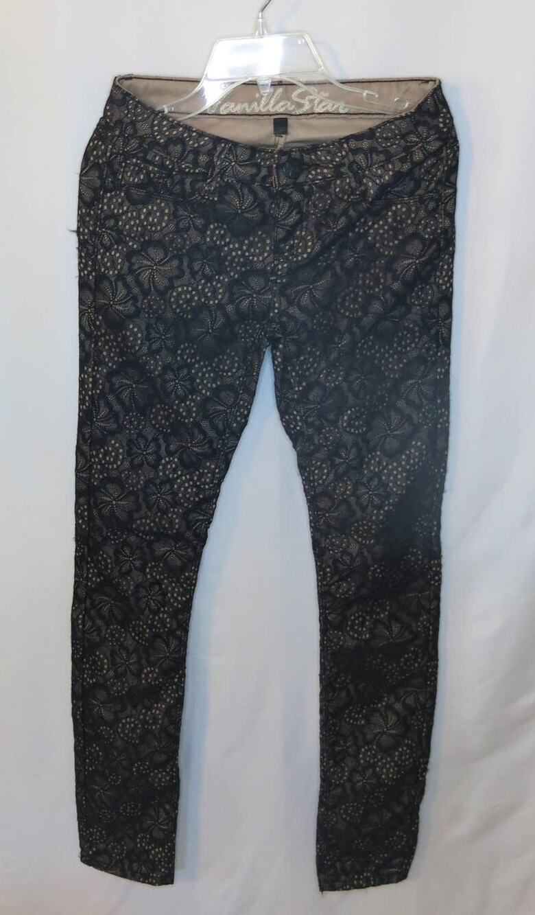 VANILLA STAR Lace Pants/Jeans Size 1 Jr Floral Black Beige Skinny Goth Emo